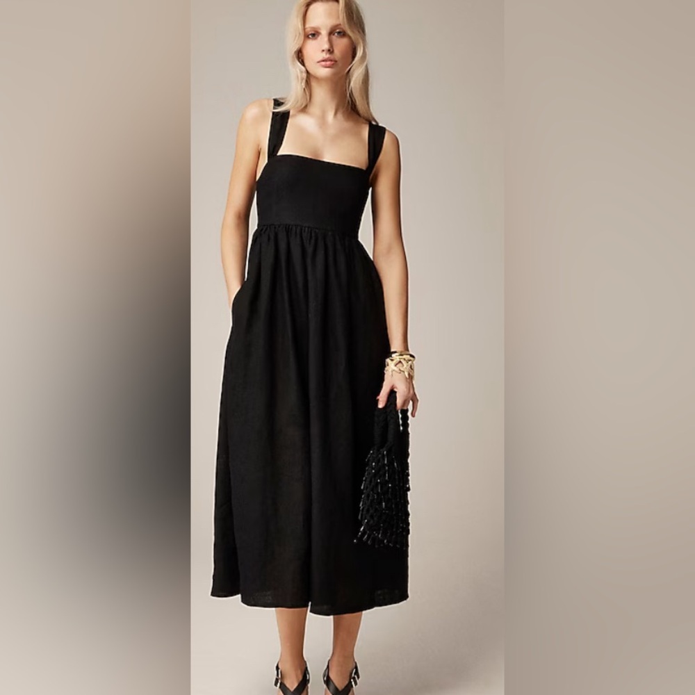 J. Crew Squareneck Midi Dress in Linen